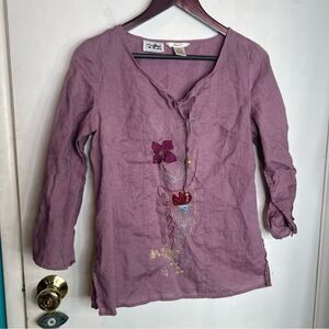 Edward IRESH LINEN 3/4 sleeves linen top embroidered